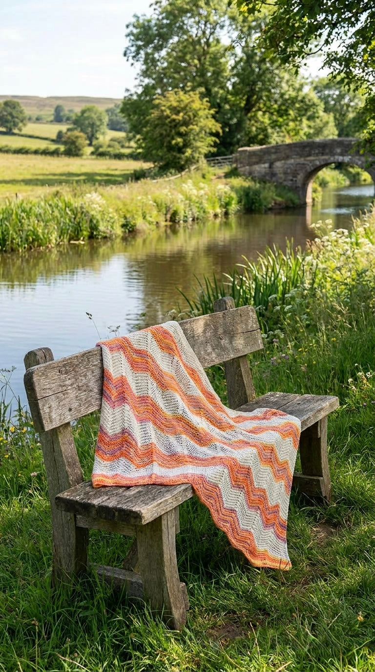 Hand Crocheted Sunset Chevron Blanket