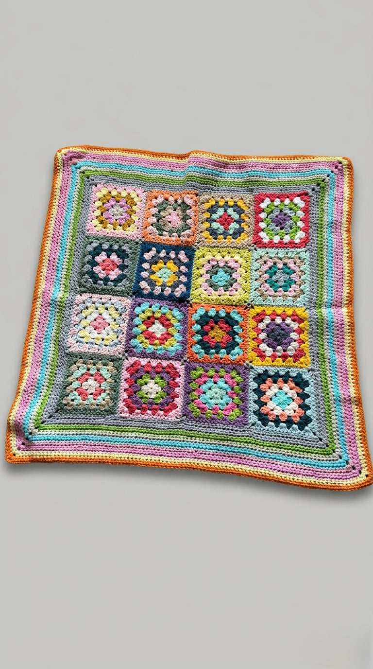 Hand Crocheted Vintage Patchwork Blanket