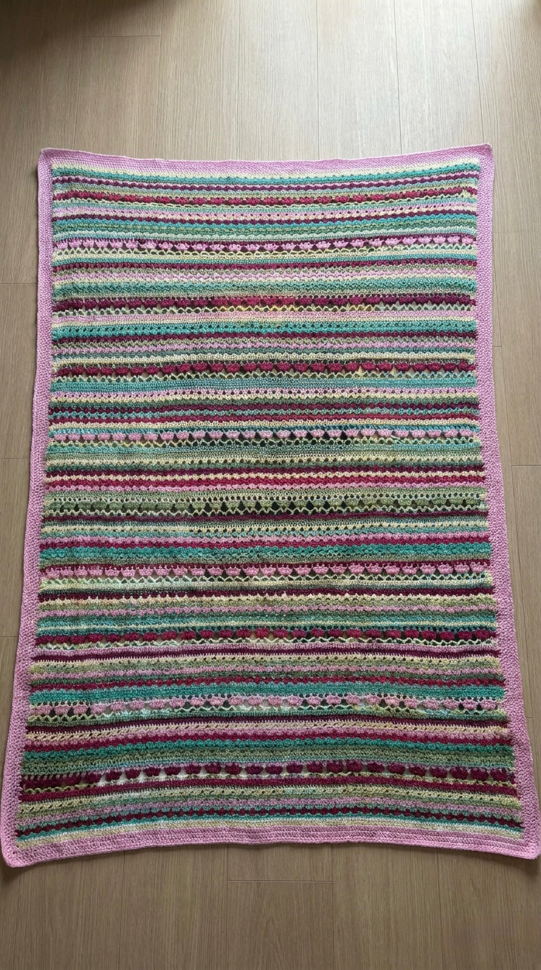 Hand Crocheted Vintage Striped Blanket