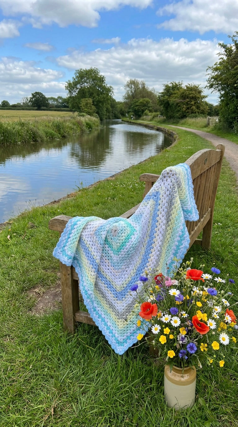 Hand Crocheted Pastel Concentric Square Blanket