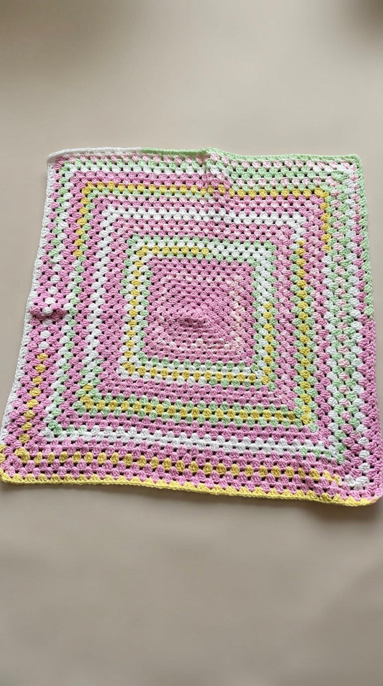 Hand Crocheted Pastel Rainbow Square Blanket