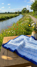 Hand Crocheted Blue Ombré Stripe Blanket