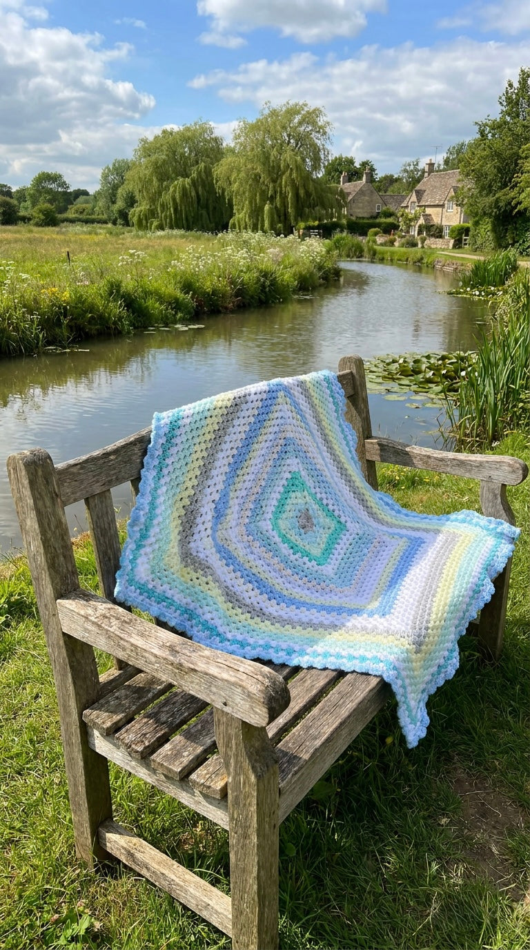 Hand Crocheted Pastel Concentric Square Blanket