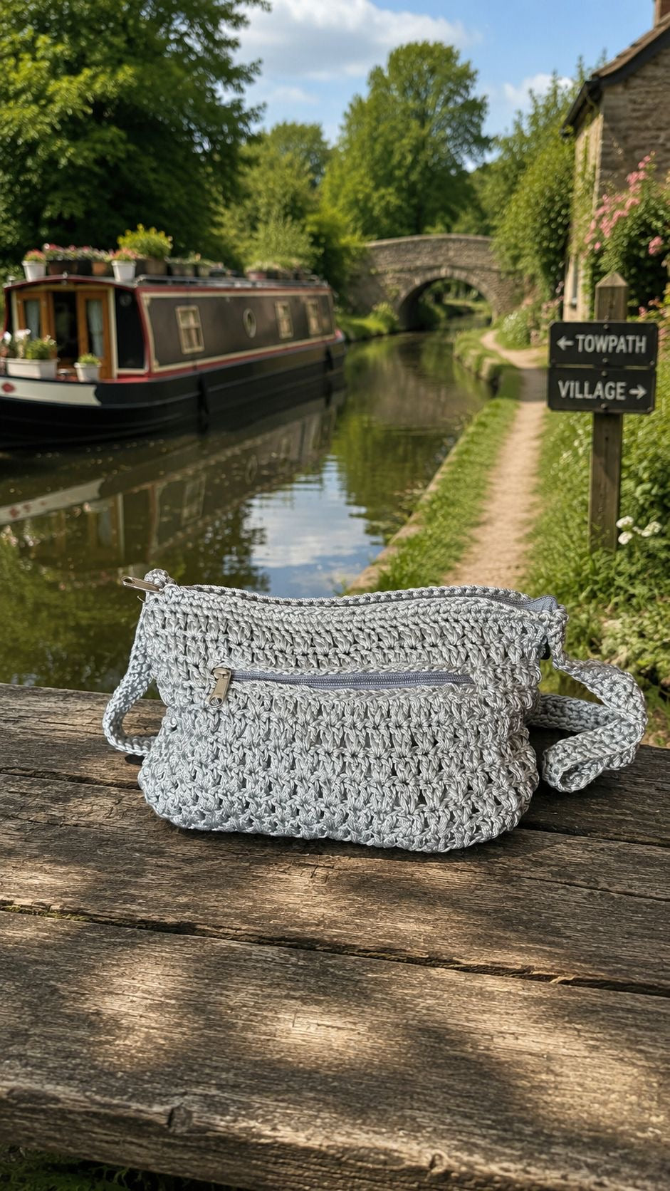 Handmade Grey Crochet Crossbody Bag