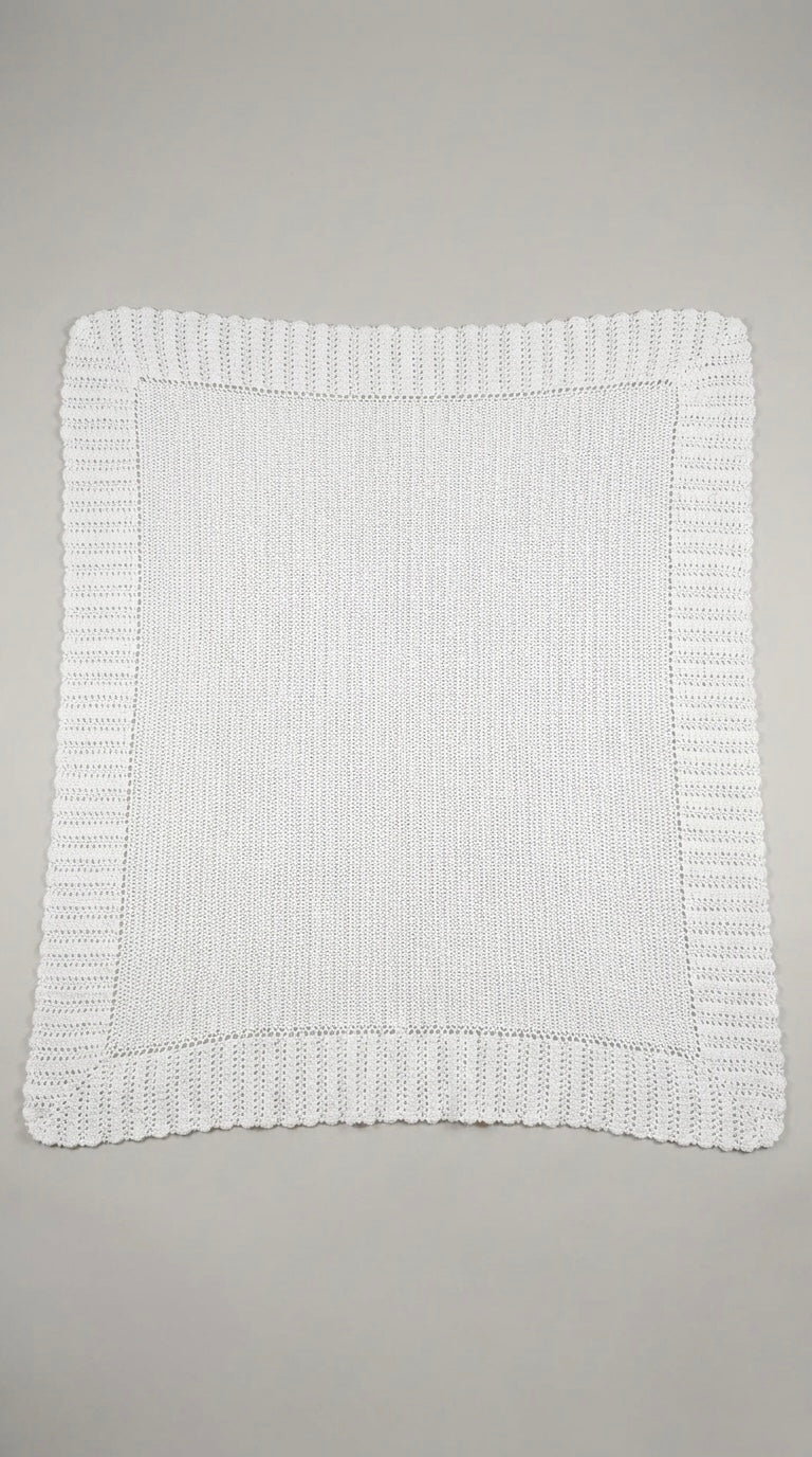Hand Crocheted Classic White Textured Christening Blanket