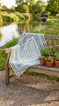 Hand Crocheted Blue & Grey Ombré Square Blanket