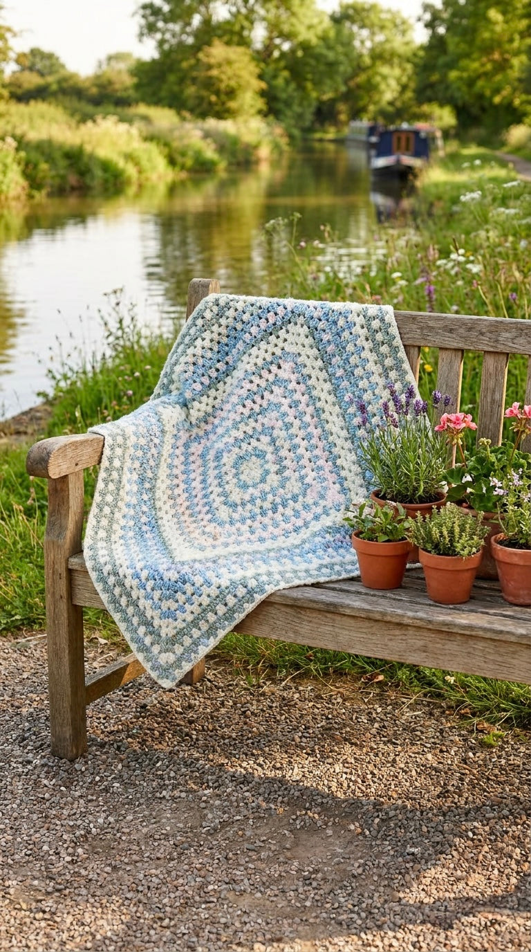 Hand Crocheted Blue & Grey Ombré Square Blanket