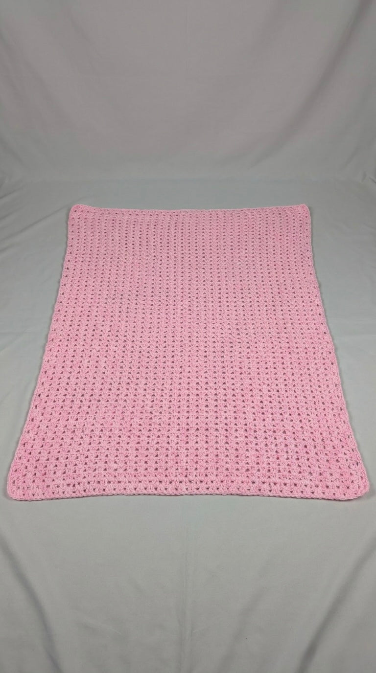 Hand Crocheted Solid Soft Pink Blanket