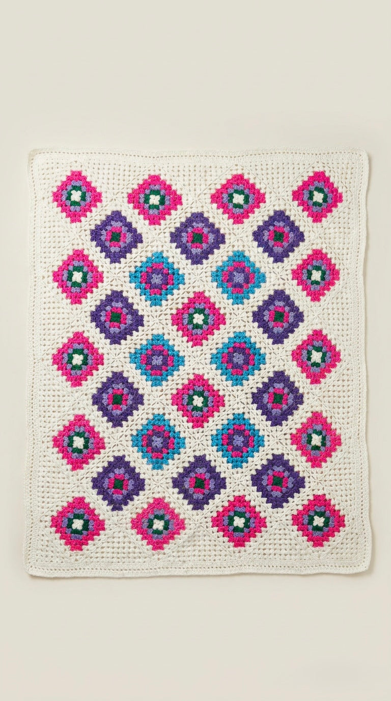 Hand Crocheted Retro Granny Square Blanket