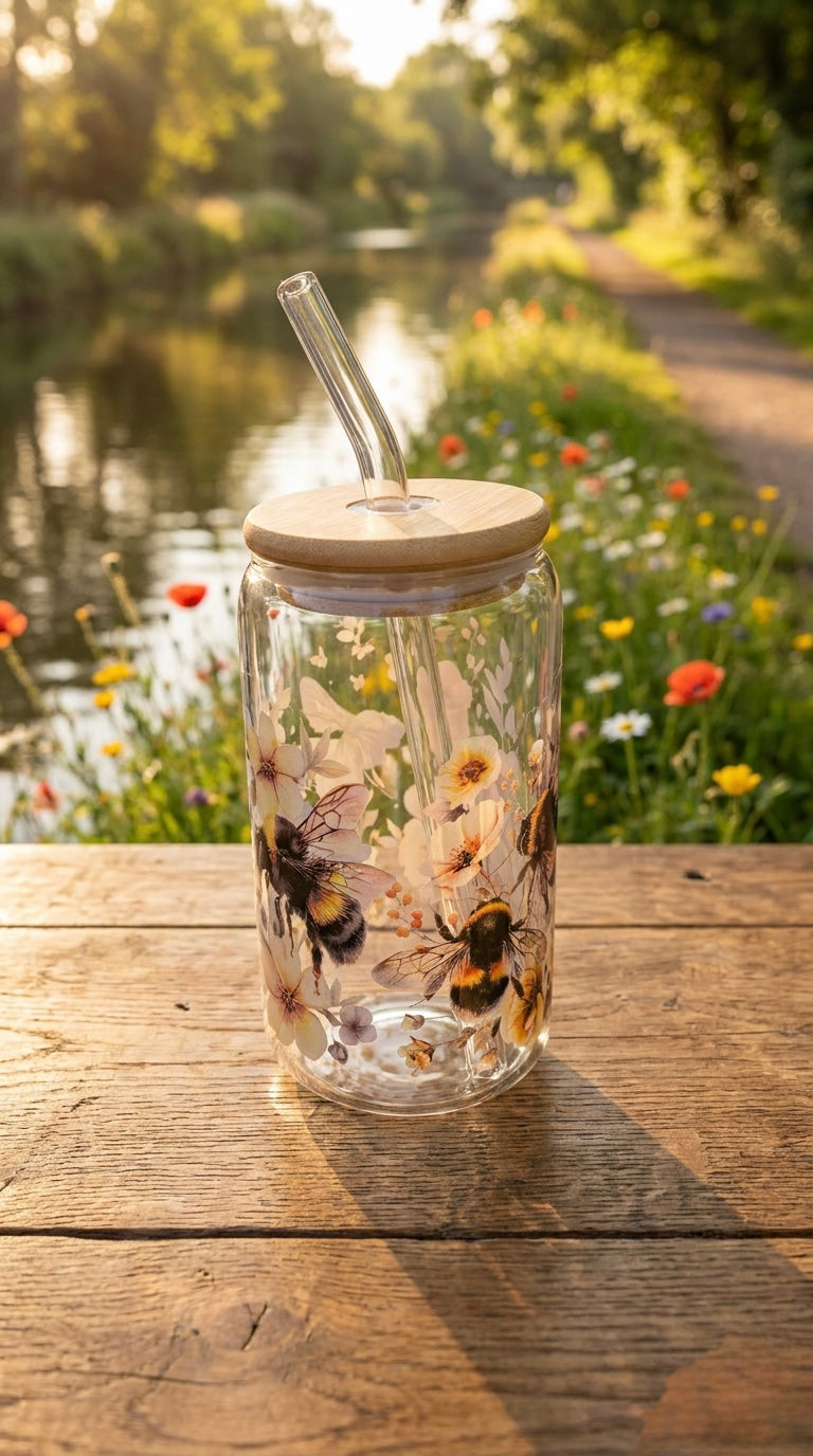 16oz Glass Tumbler - Bumblebees