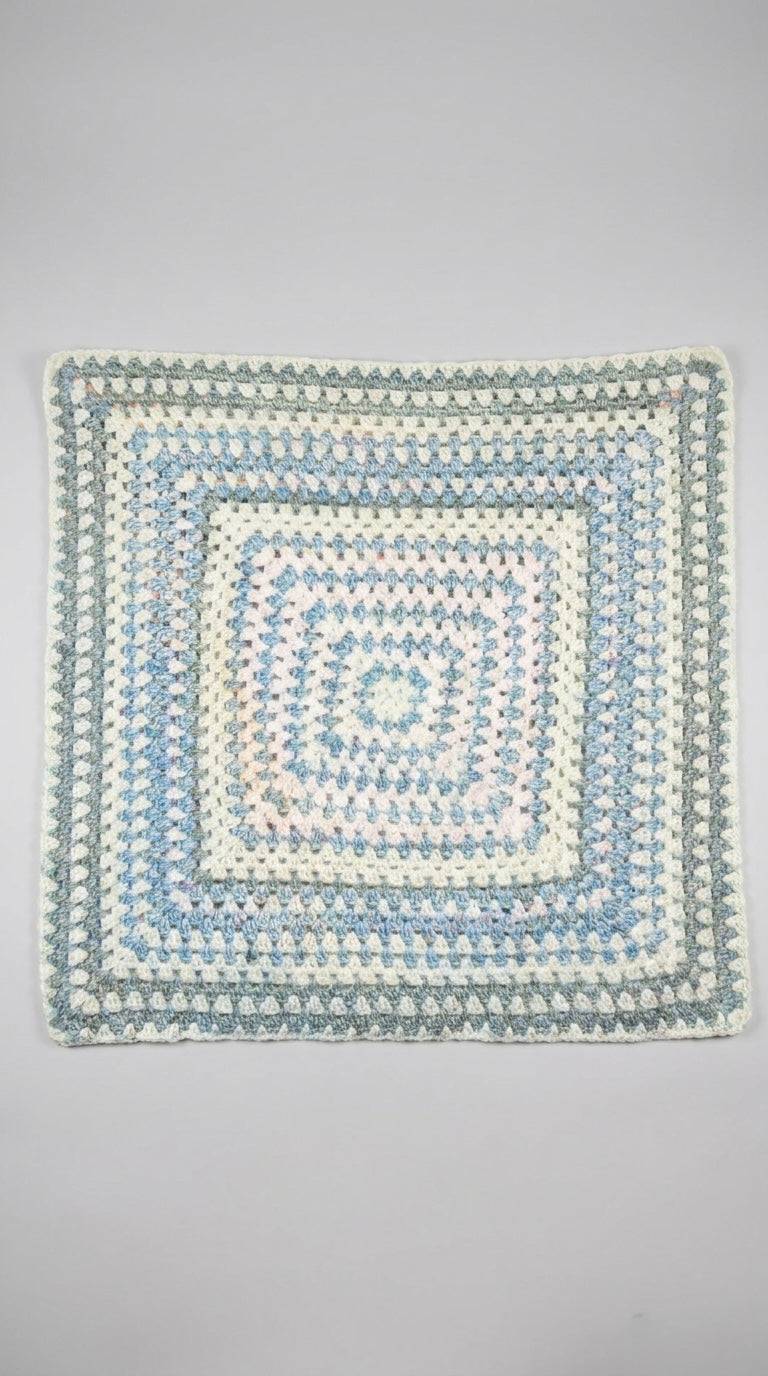 Hand Crocheted Blue & Grey Ombré Square Blanket