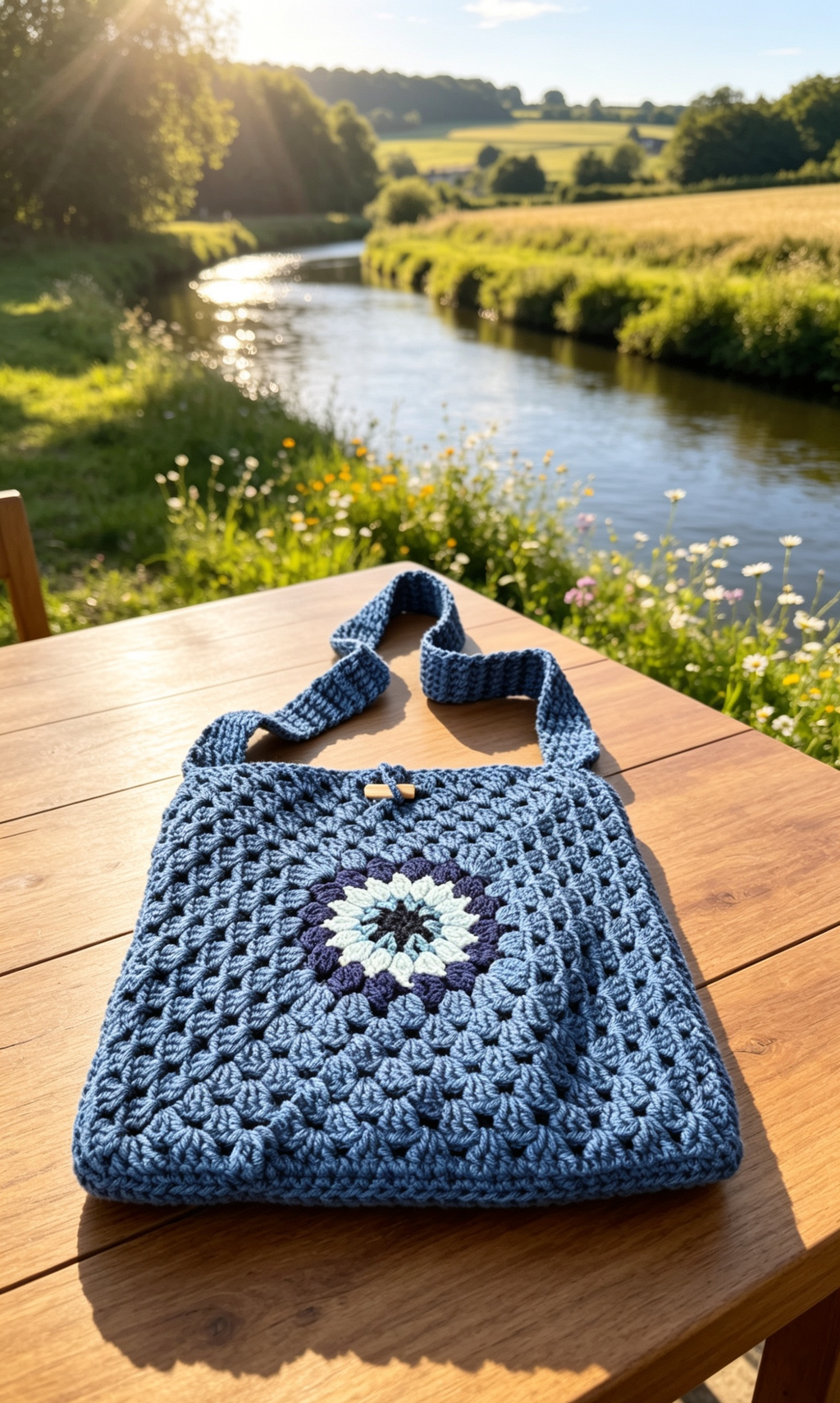 Handmade Blue Crochet Shoulder Bag