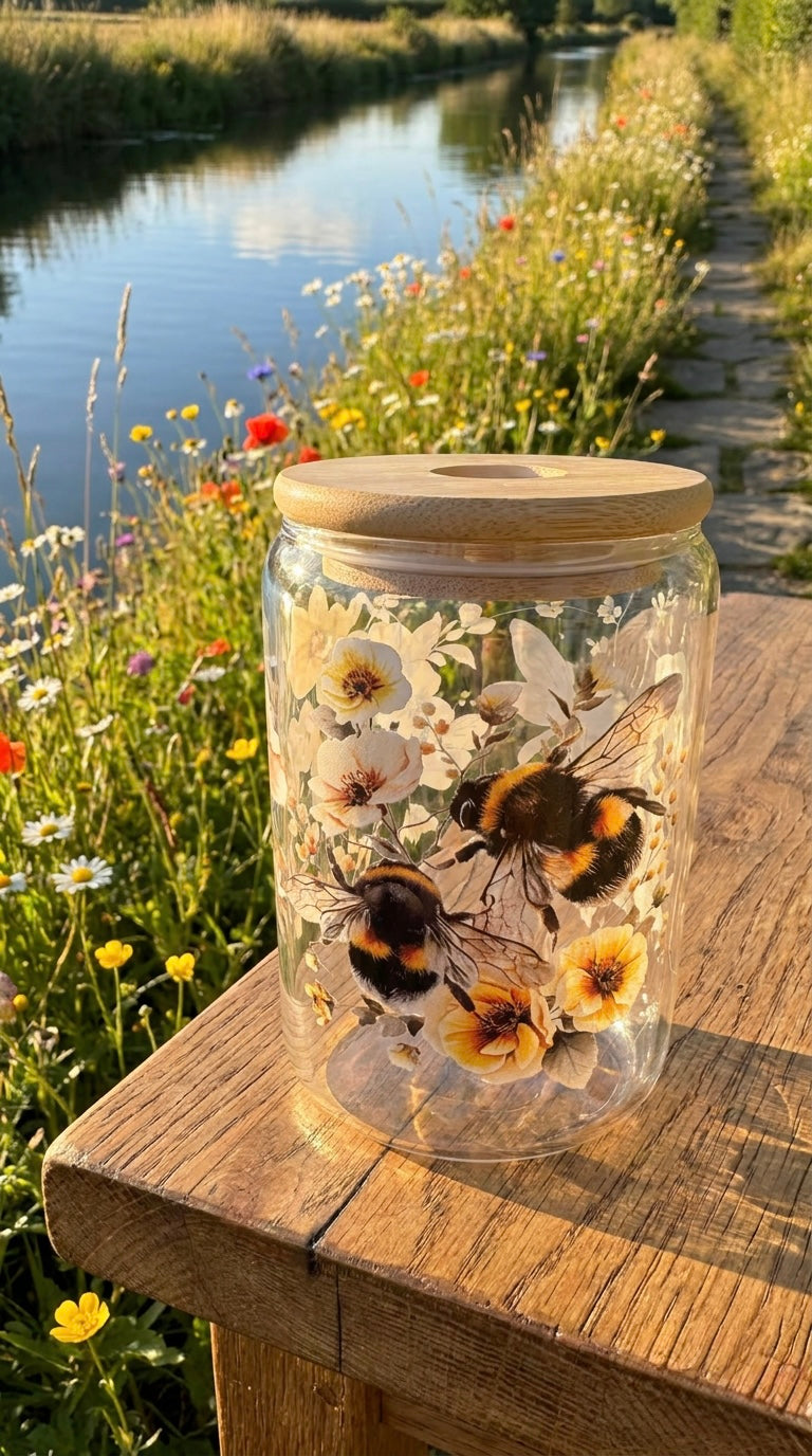 16oz Glass Tumbler - Bumblebees