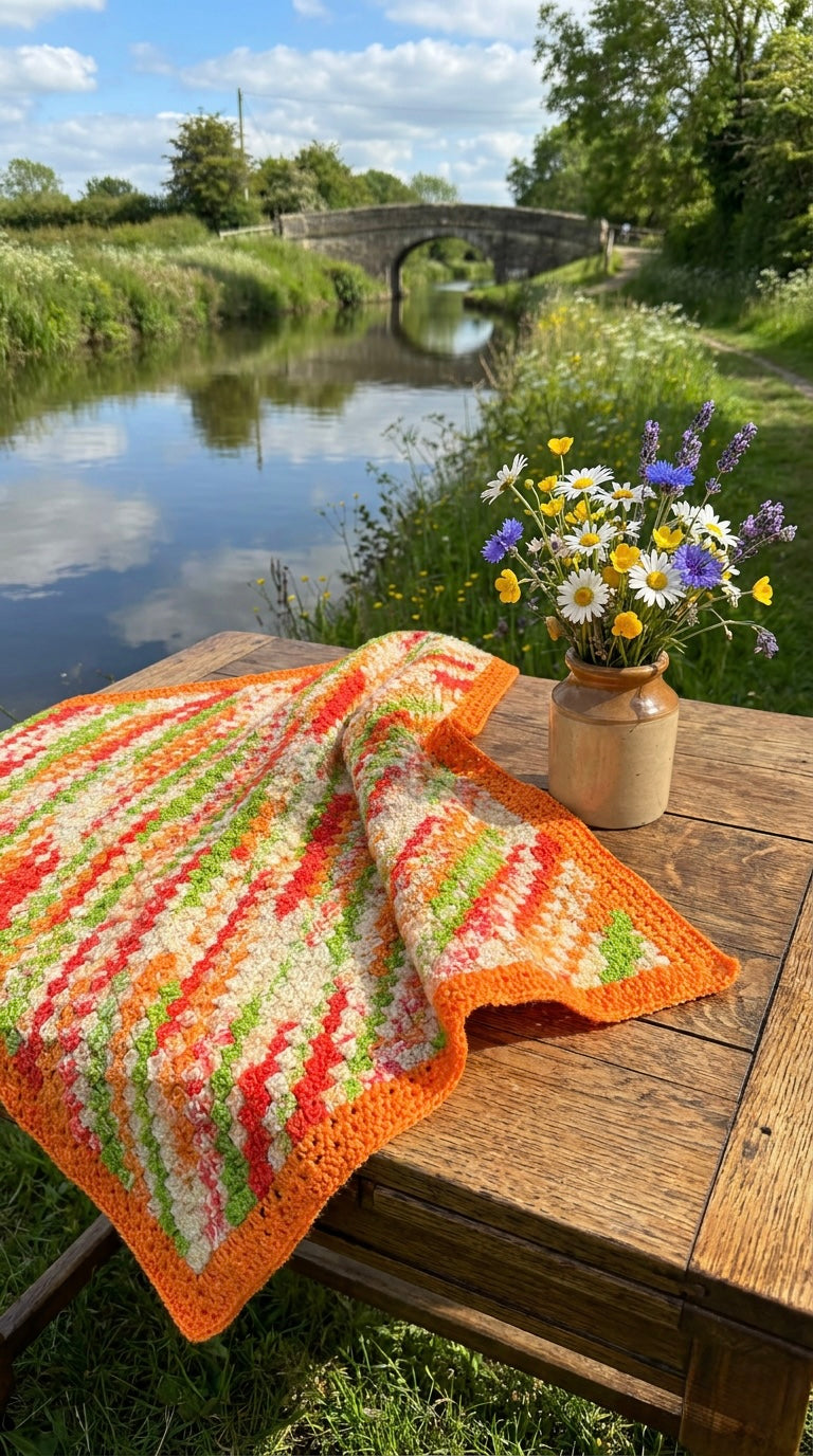 Hand Crocheted Diagonal Stripe Blanket