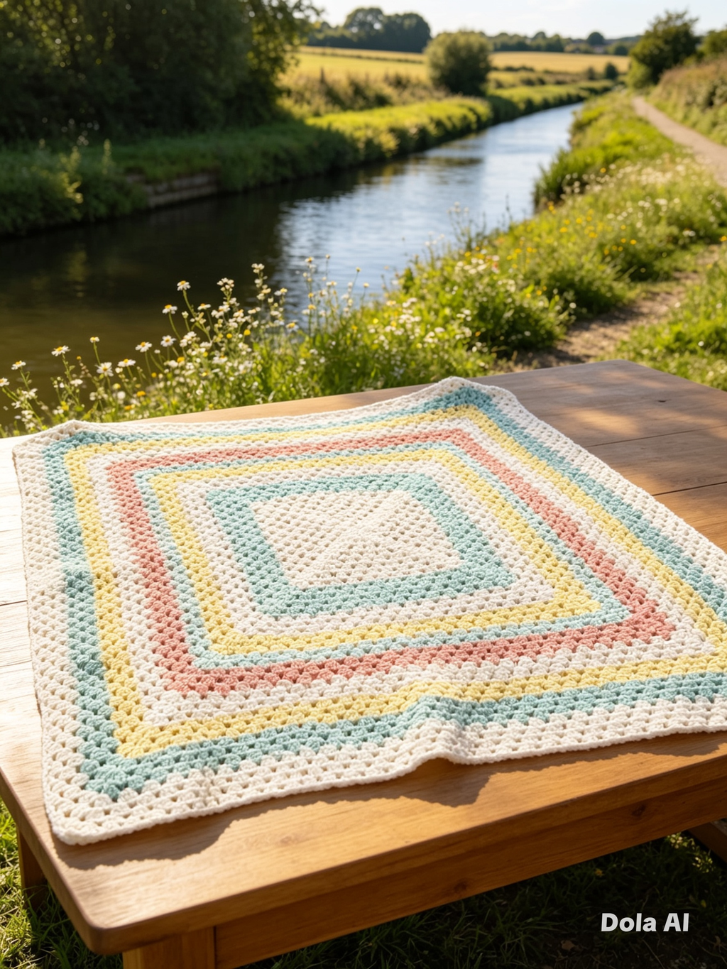 Pastel Rainbow Crochet Blanket – 3ft x 3ft