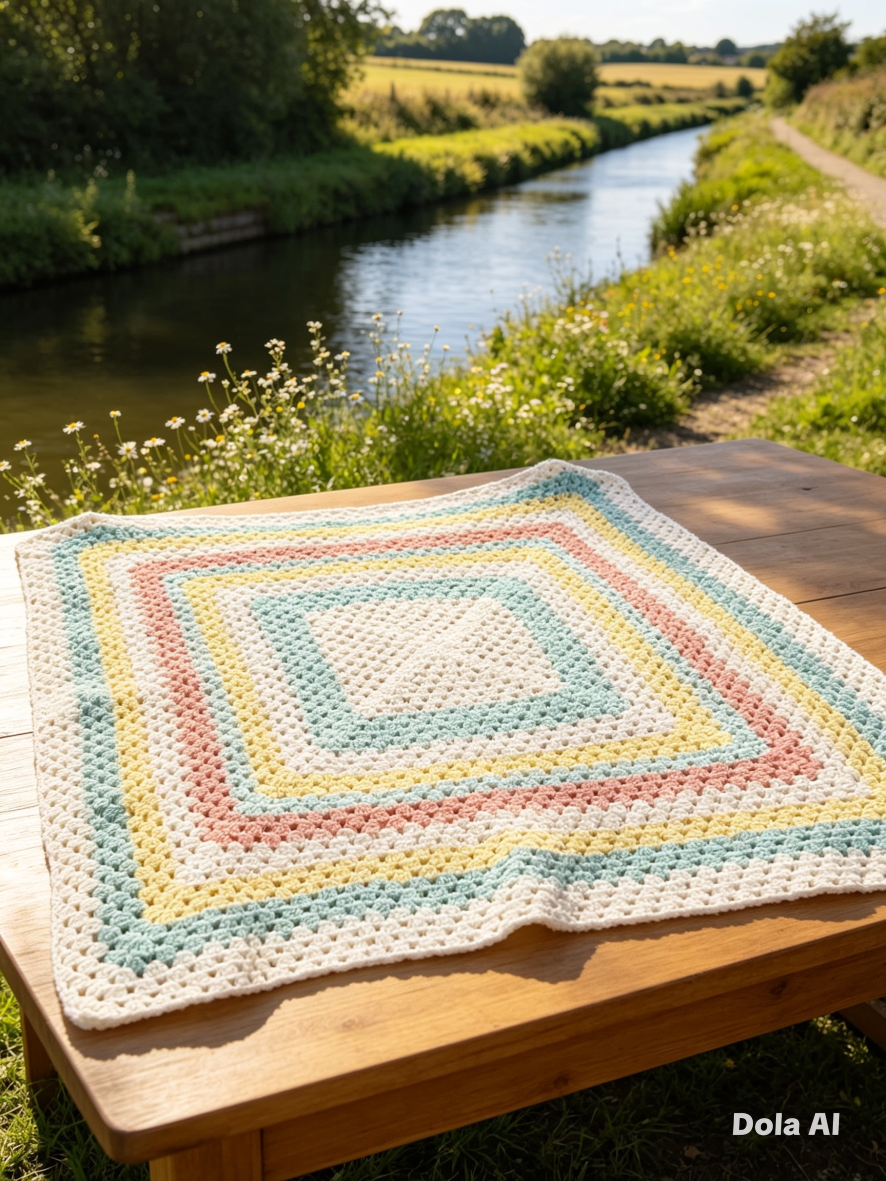 Pastel Rainbow Crochet Blanket – 3ft x 3ft