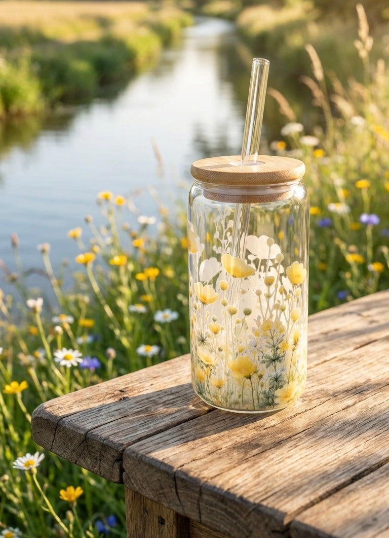 16oz Glass Tumbler - English Wildflowers