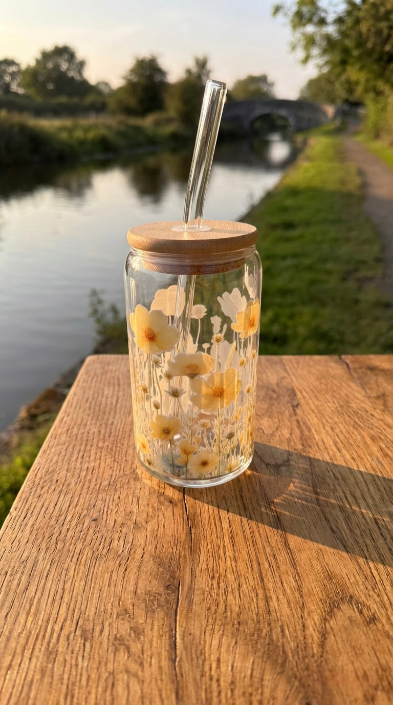 16oz Glass Tumbler - English Wildflowers