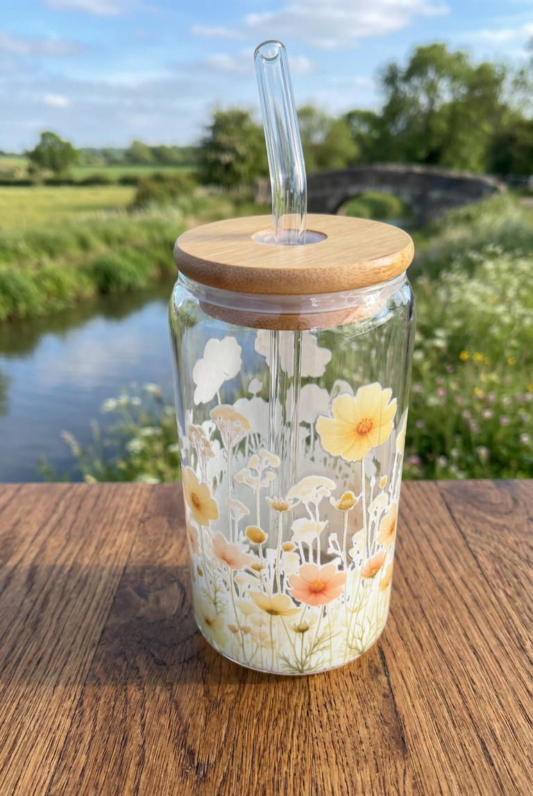 16oz Glass Tumbler - English Wildflowers