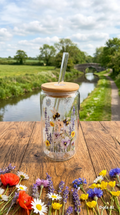 16oz Glass Tumbler - Bumblebees & Wildflowers