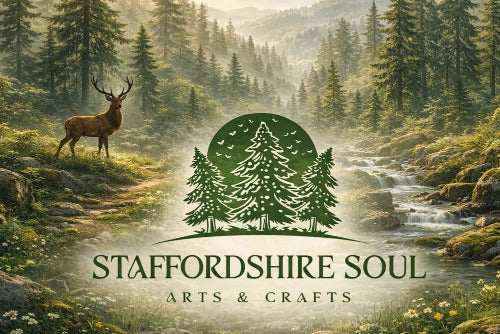Nature scene with a deer and a logo for Staffordshire Soul Arts & Crafts.